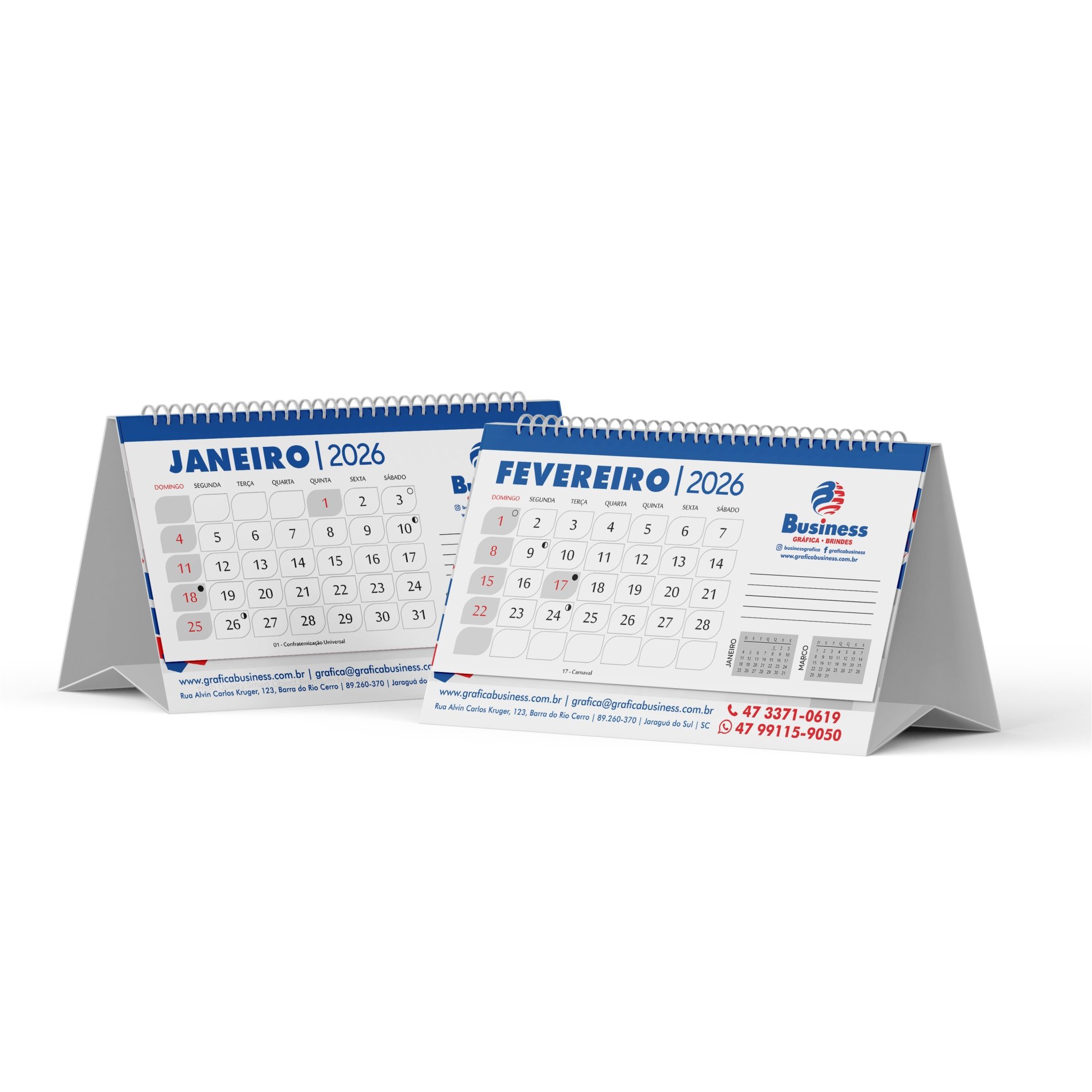 Calendário de Mesa Médio 12 Páginas com Base Triplex